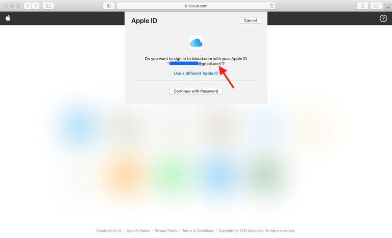Sehen Sie Ihre Apple-ID, wenn Sie sich in Safari bei iCloud anmelden