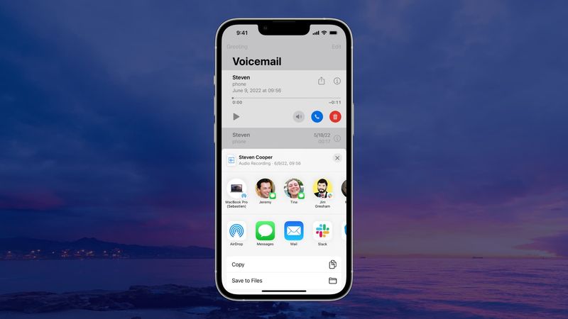 Speichern oder teilen Sie Voicemail auf dem iPhone