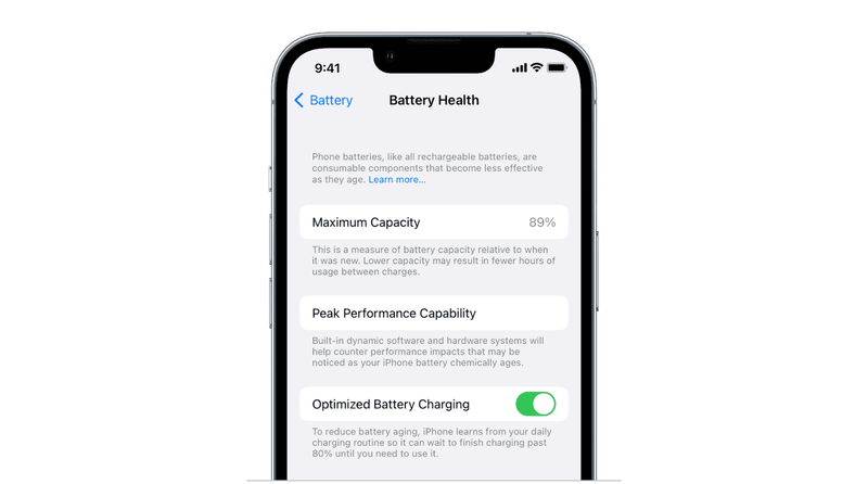 Maximale Kapazität in den Batteriezustandseinstellungen auf dem iPhone