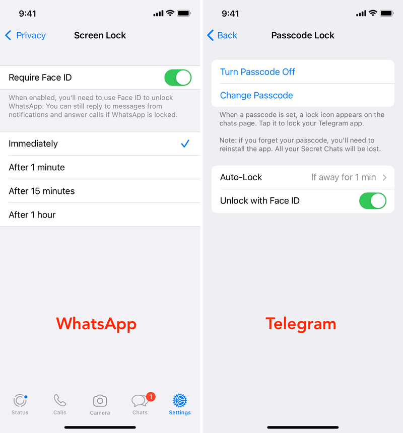 App-Sperreinstellungen auf WhatsApp und Telegram auf dem iPhone
