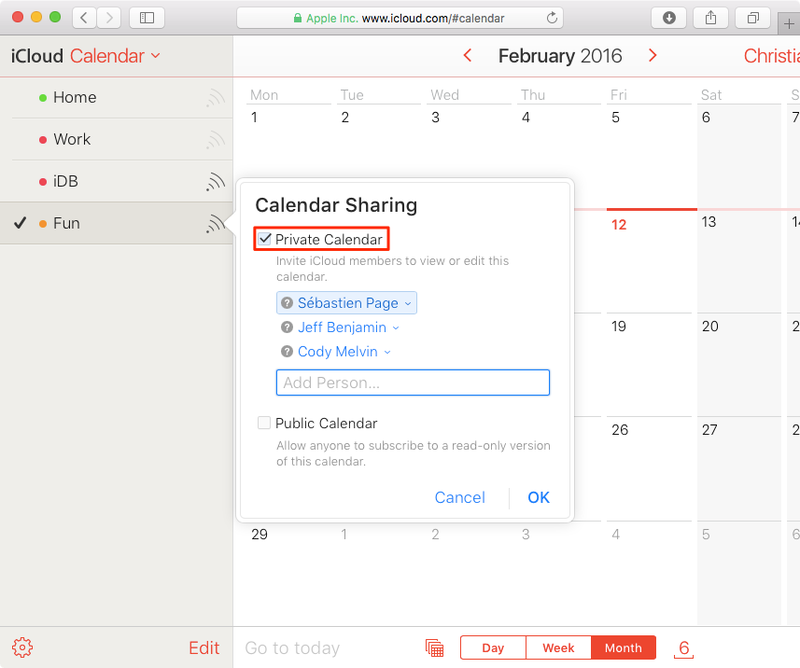 Privater Kalender auf iCloud
