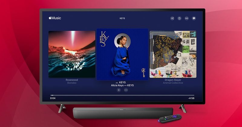 Marketingbild, das den Apple TV-Musikdienst zeigt, der auf der Roku-Plattform läuft