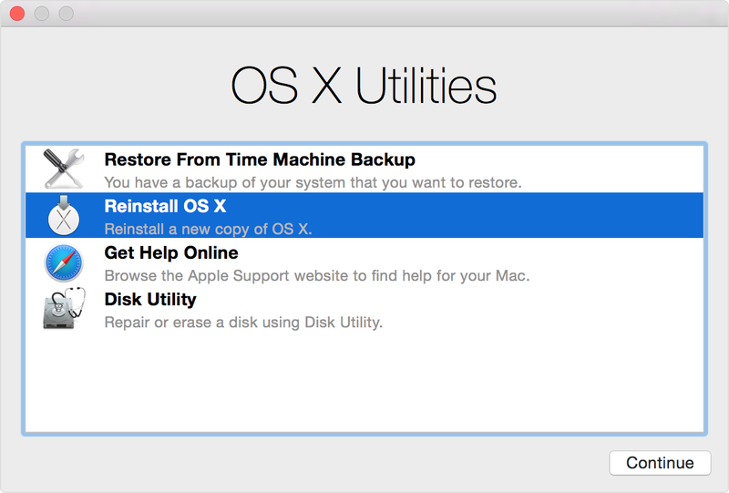 OS X-Dienstprogramme nach dem Starten des Mac im Wiederherstellungsmodus