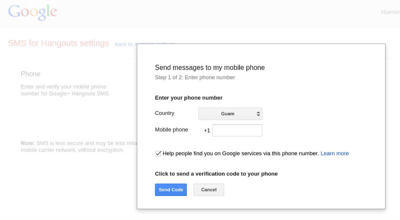 Google-Konto (SMS für Hangouts)