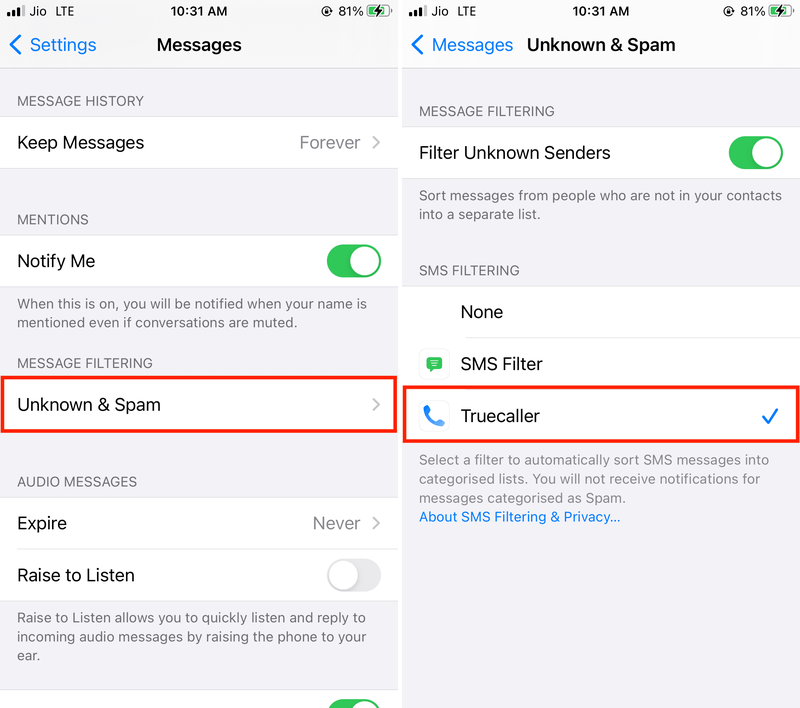 SMS-Filterung über Truecaller auf dem iPhone