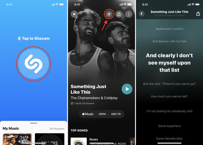 Sehen Sie Songtexte in Echtzeit in Shazam auf dem iPhone