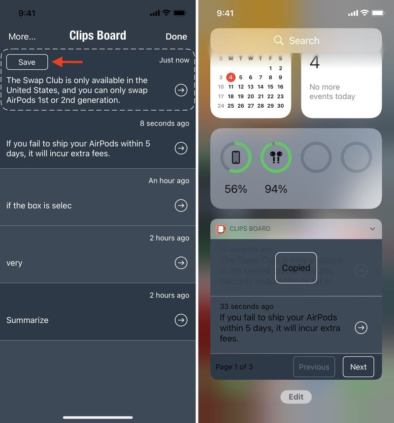 Clips Board Zwischenablage-App auf dem iPhone mit Widget