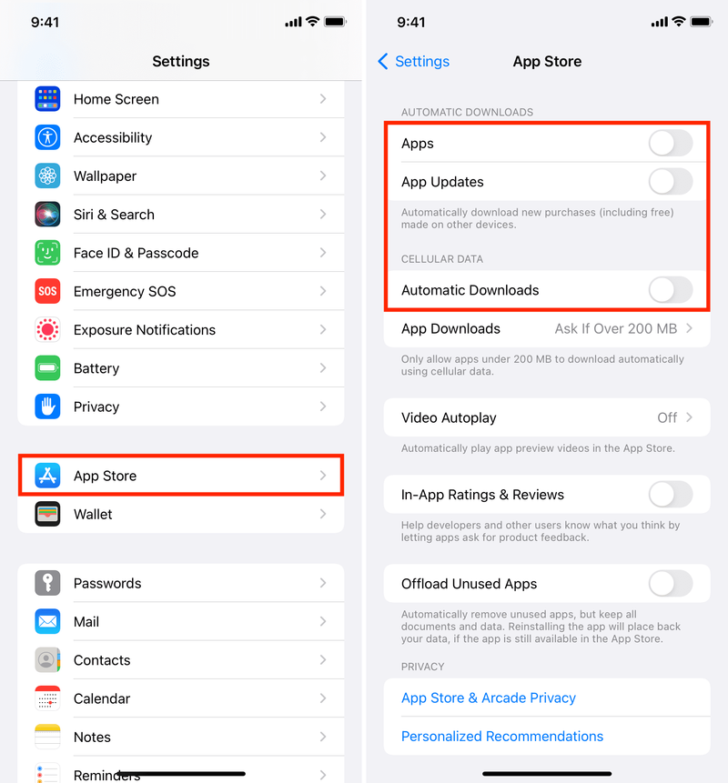 Schalten Sie automatische Downloads aus dem App Store iPhone aus