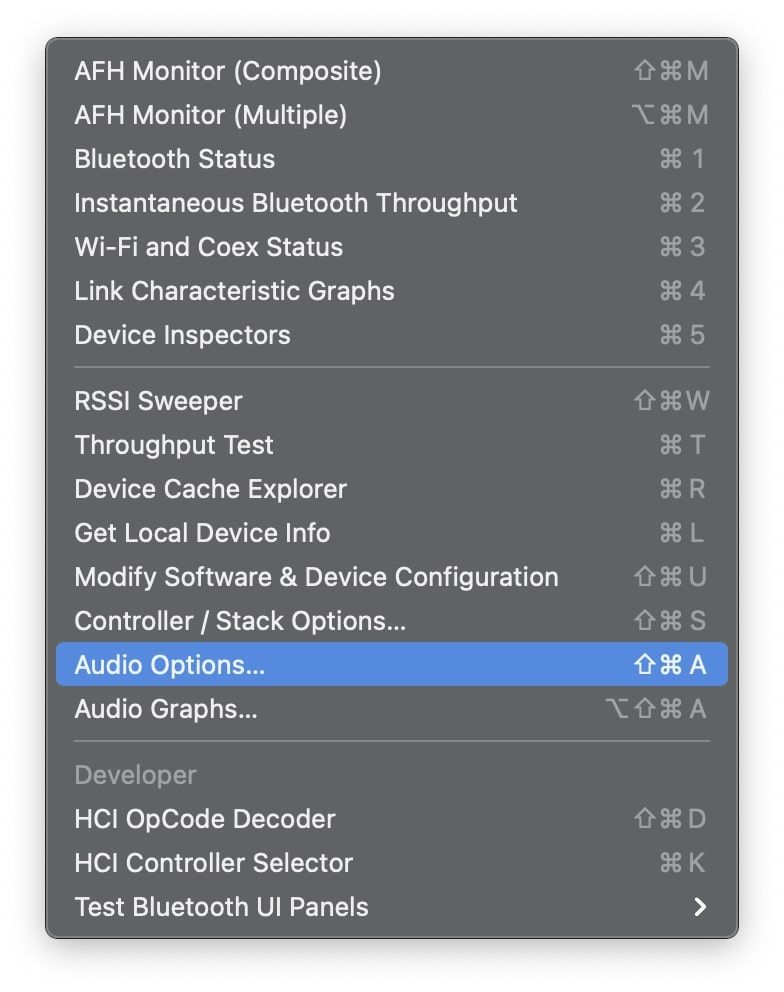Audiooptionen des Bluetooth-Explorers