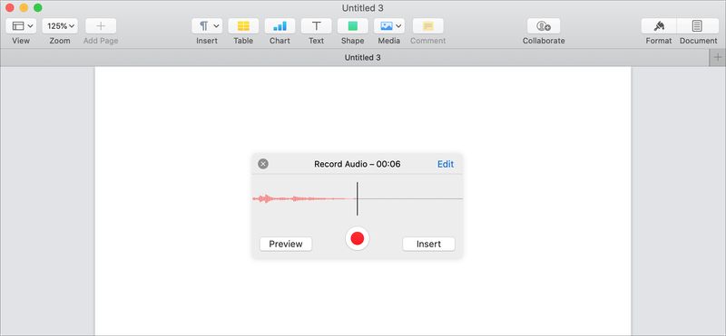 Seiten mit Audioaufnahmeoptionen Mac