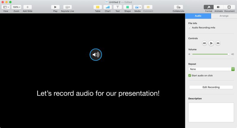 So nehmen Sie Audio in Pages, Numbers und Keynote auf iOS und Mac auf
