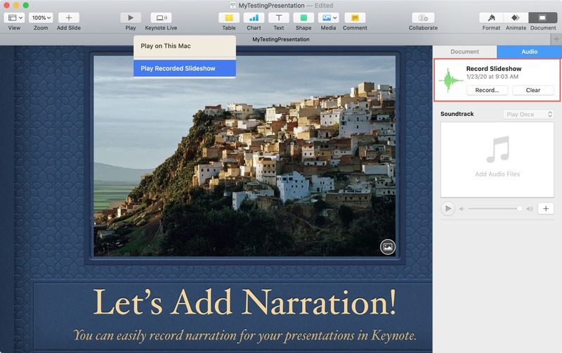 Spielen Sie eine aufgezeichnete Keynote-Diashow auf dem Mac ab