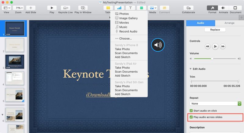 Keynote Mac Datei einfügen und folienübergreifend abspielen