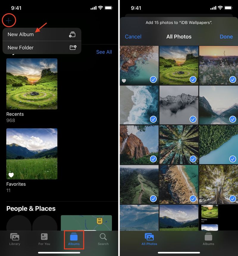 Erstellen und fügen Sie Hintergrundbilder zum Fotoalbum auf dem iPhone hinzu