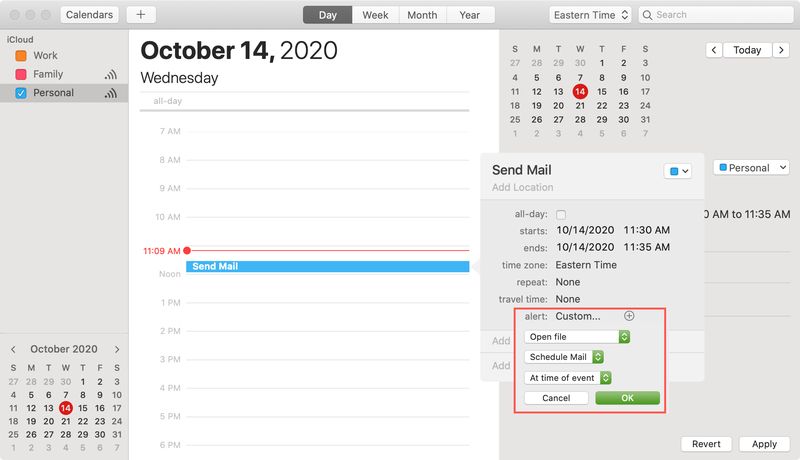 Kalender zum Planen von E-Mails mit der Automator-Anwendung