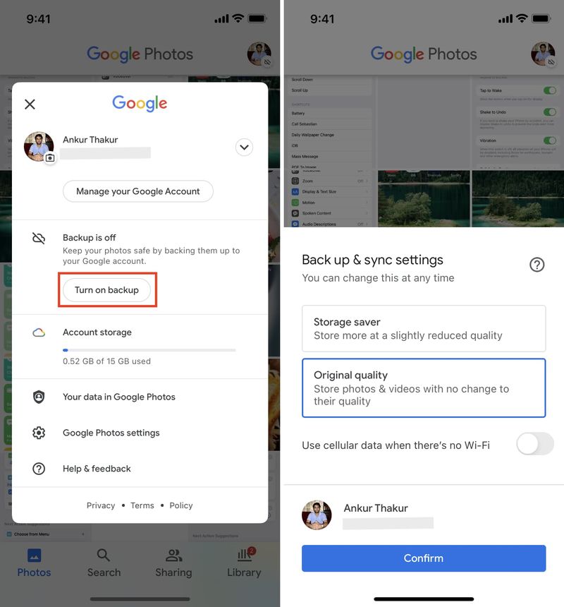 Aktivieren Sie die Sicherung in Google Fotos auf dem iPhone