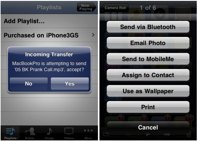 Bluetooth-Dateiübertragungsanwendung Celeste für iPhone