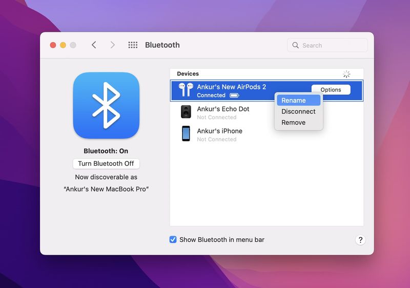 Schritte zum Ändern des Namens eines Bluetooth-Geräts auf dem Mac