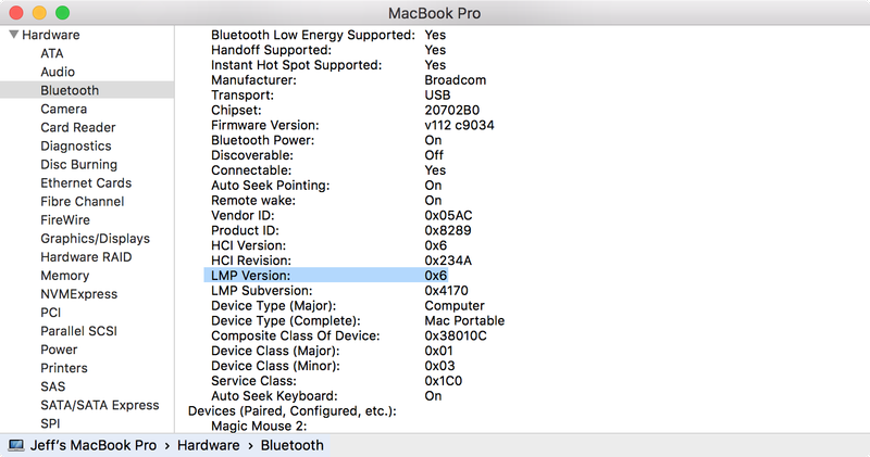 Systembericht Bluetooth Mac