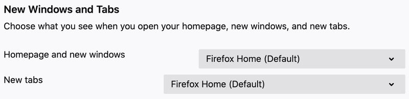 Firefox-Einstellungen Neue Fenster und Registerkarten auf dem Mac