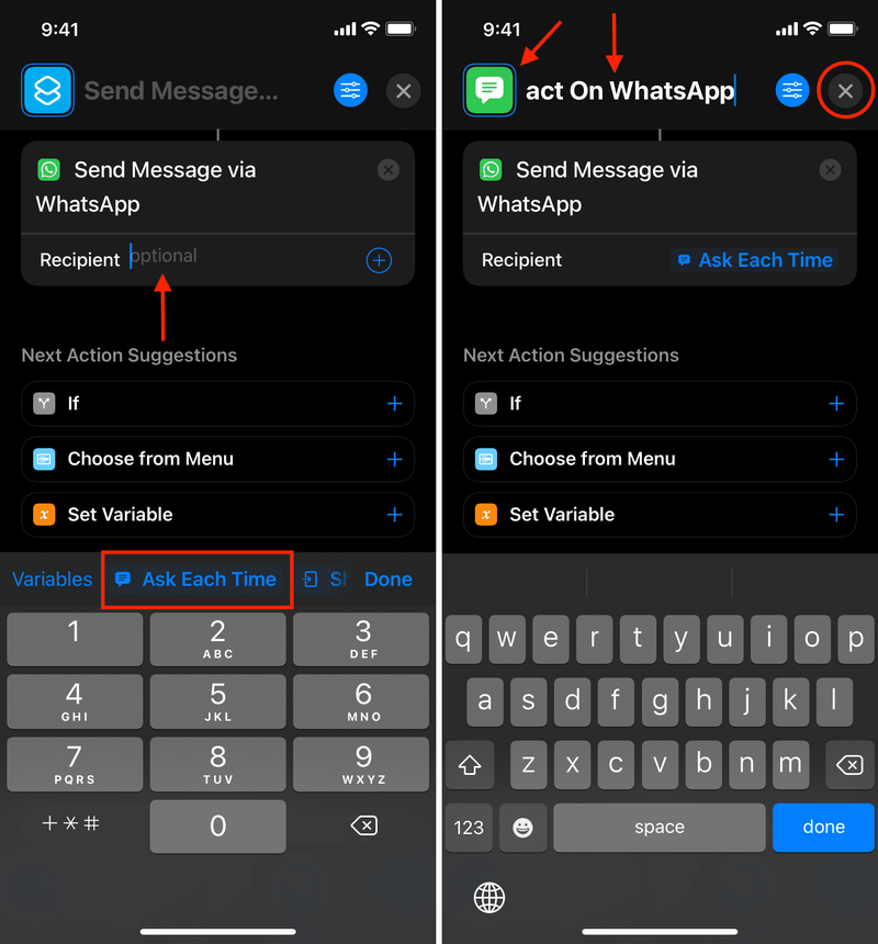 Erstellen Sie eine Verknüpfung zum Senden von Nachrichten über WhatsApp auf dem iPhone