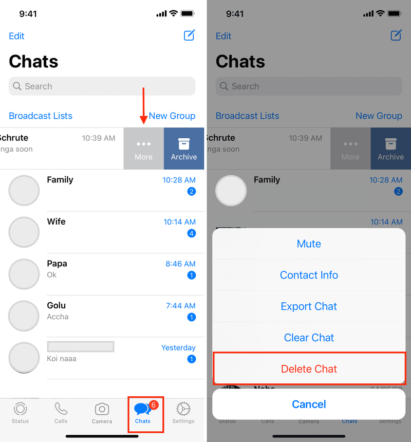 Löschen Sie den Chat in WhatsApp auf dem iPhone