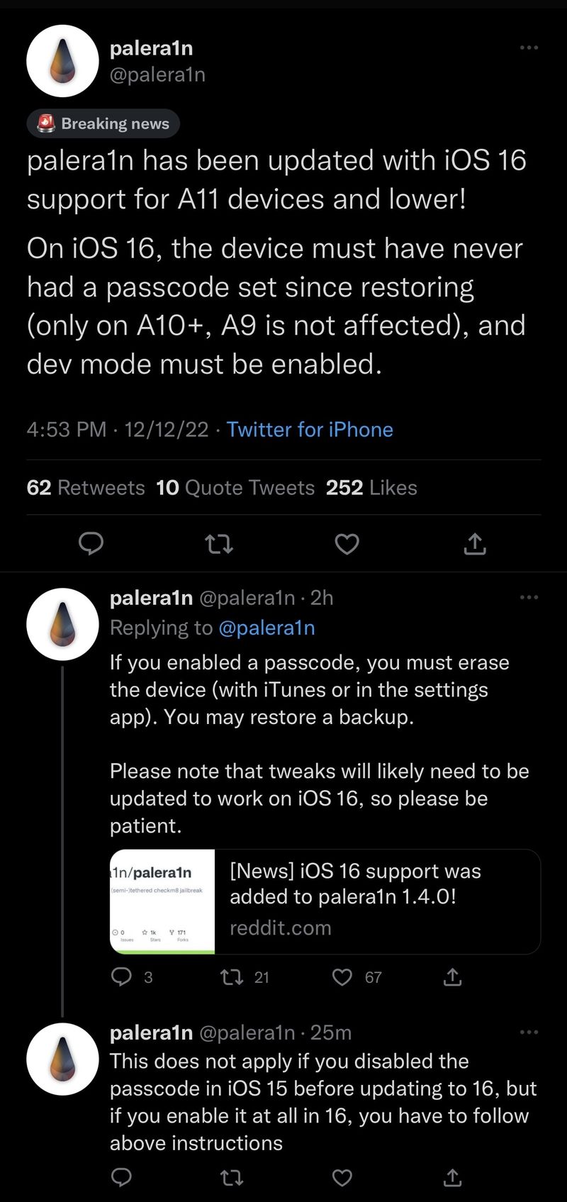Unterstützung für iOS 16.x zum Palera1n-Jailbreak von Pwn20wnd hinzugefügt