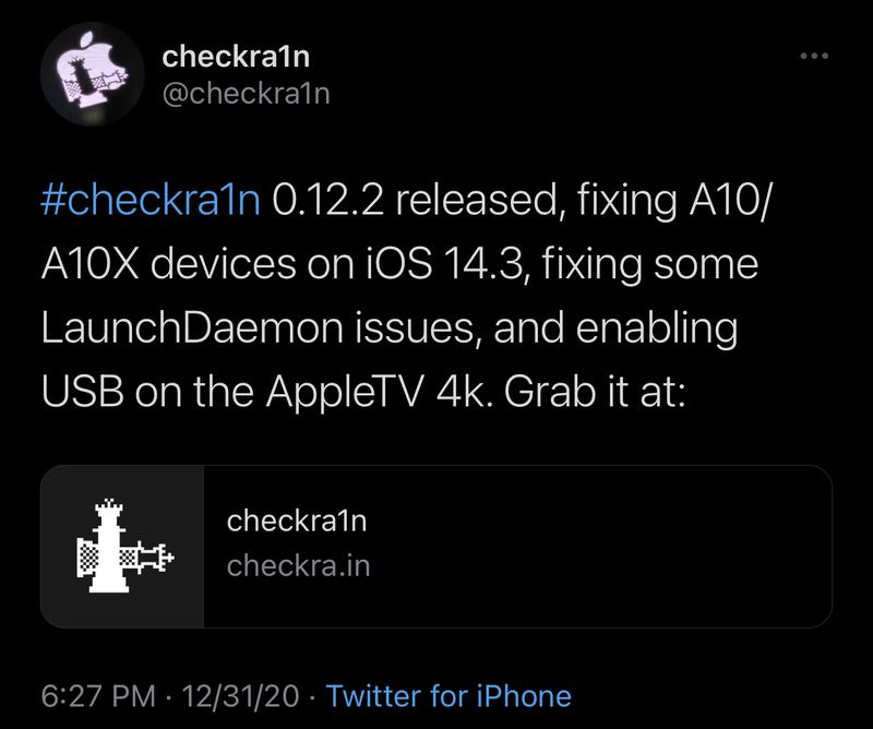 Checkra1n v0.12.2 Behebt A10/A10X-Geräteabsturz unter iOS 14.3