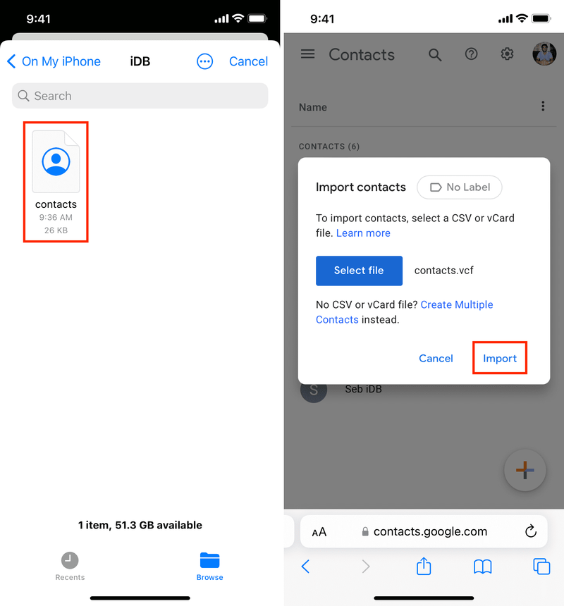 Importieren Sie vCard in Google Kontakte auf dem iPhone