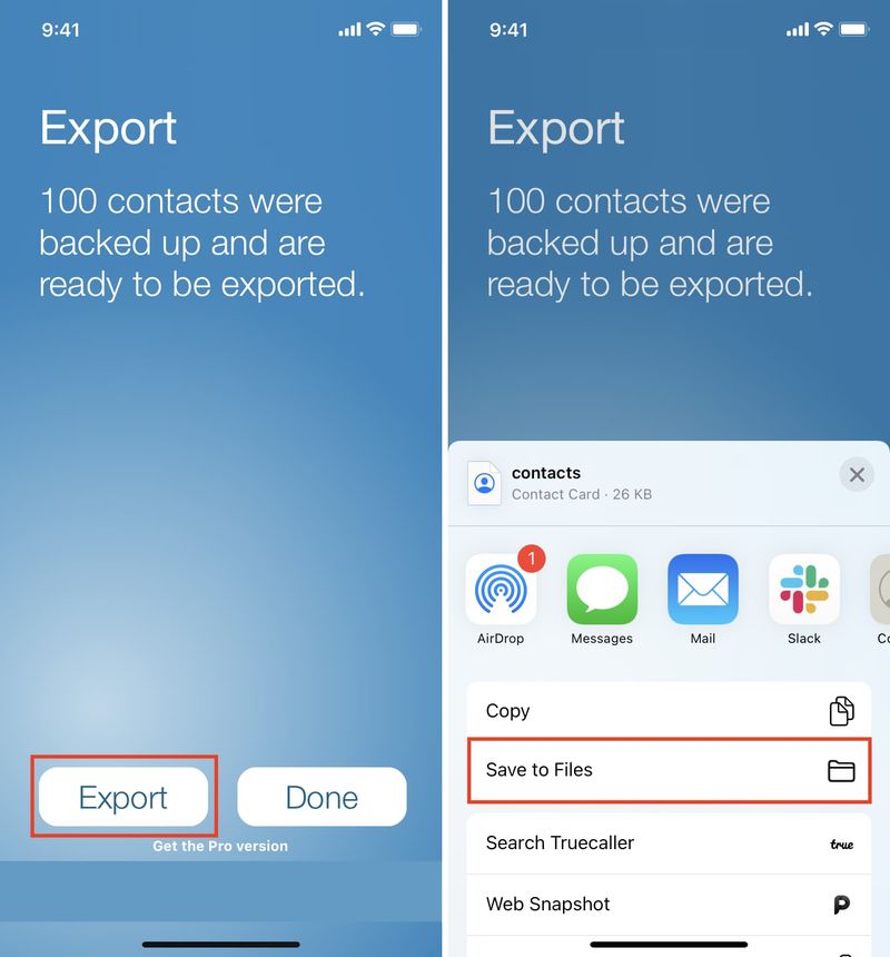 Exportieren Sie die Kontakte-App bei der Arbeit auf dem iPhone