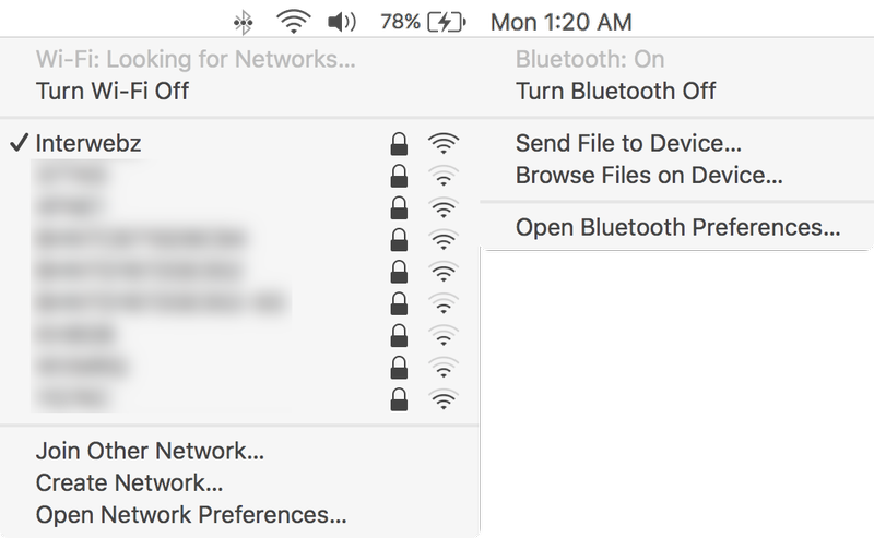 Mac Wi-Fi und Blueooth in der Menüleiste