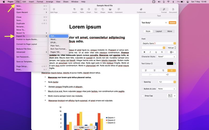 Verwenden Sie Apple Pages, um Word-Dokumente kostenlos als PDF auf dem Mac zu exportieren