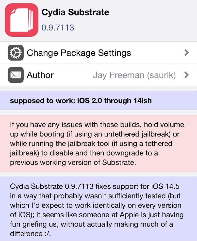 Cydia Substrate Update mit Fixes für iOS und iPadOS 14.5