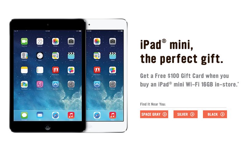 Erhalten Sie beim Kauf eines 16 GB Wi-Fi iPad Mini eine Geschenkkarte im Wert von 100 $