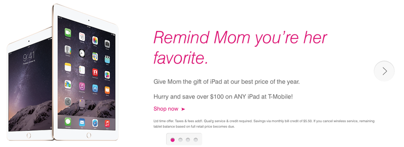 Erhalten Sie 100 $ Rabatt auf iPads zum Muttertag bei T-Mobile