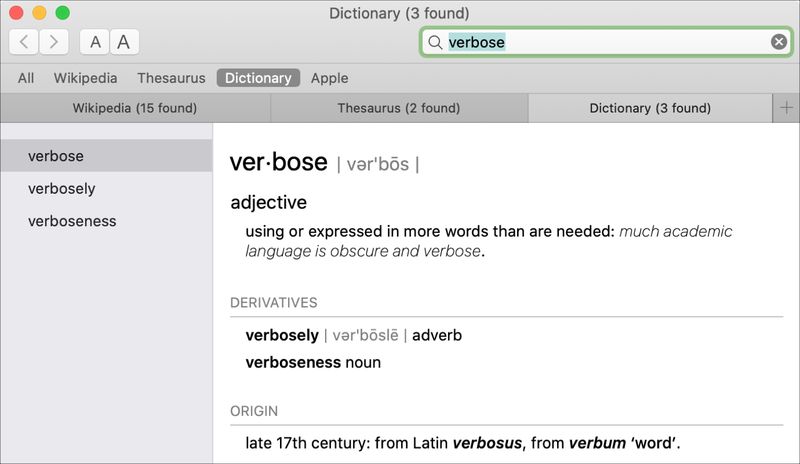 Schauen Sie sich die integrierte Wörterbuch-App des Mac an!