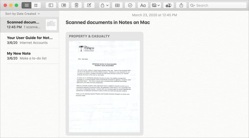So erfassen, betrachten und bearbeiten Sie gescannte Dokumente in Notes auf dem Mac