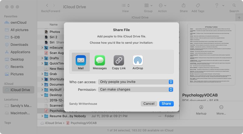 iCloud Drive-Ordner auf dem Mac zum Teilen von Dateien