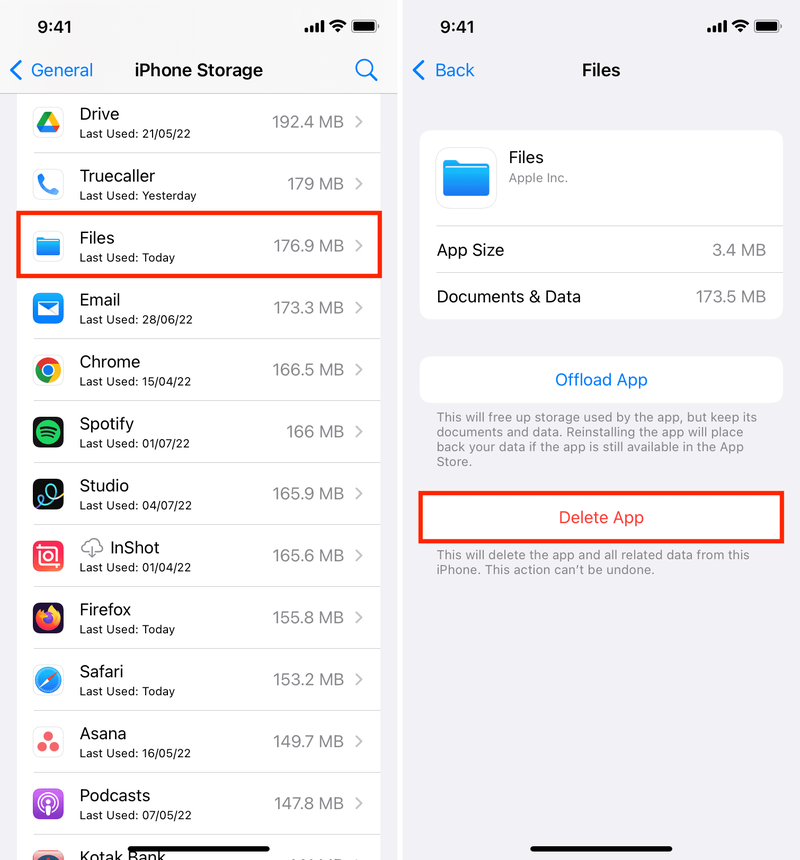 Dateien-App vom iPhone löschen