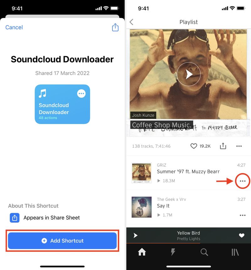 Verknüpfung hinzufügen, um SoundCloud-Musik auf das iPhone herunterzuladen