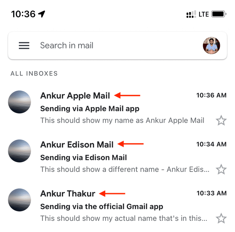 Der Name des E-Mail-Absenders funktioniert nur in bestimmten Apps