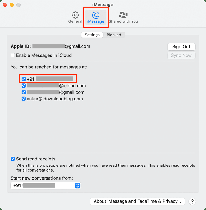 Legen Sie die Telefonnummer fest, um iMessage auf dem Mac zu erhalten