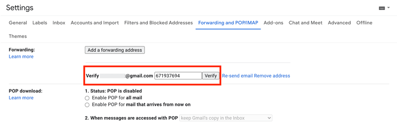 Bestätigen Sie die Weiterleitungsadresse in Gmail
