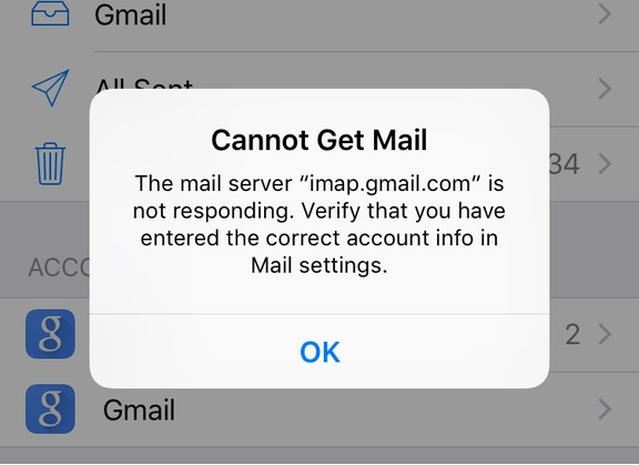 E-Mail-Fehlermeldung kann in der E-Mail-App in iOS nicht abgerufen werden
