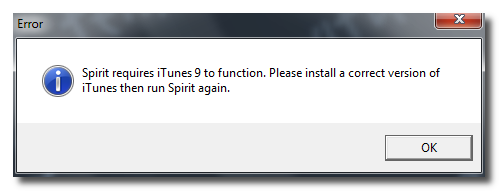 Behoben: Für „Spirit“ ist iTunes 9 erforderlich