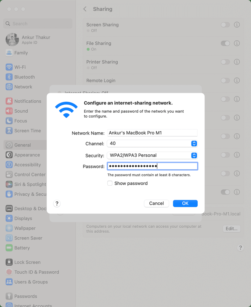 Konfigurieren Sie ein Internet-Sharing-Netzwerk auf dem Mac