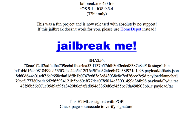 JailbreakMe 4.0 wurde für 32-Bit-Geräte mit iOS 9.1–9.3.4 eingeführt