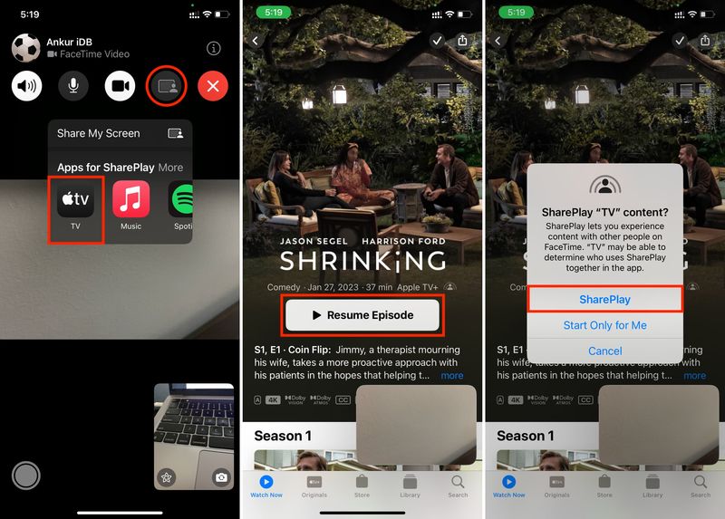 SharePlay-Inhalte über FaceTime auf dem iPhone
