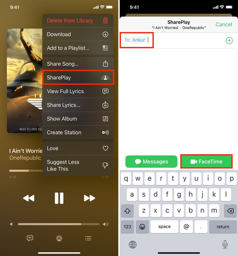 SharePlay über die iPhone-Musik-App