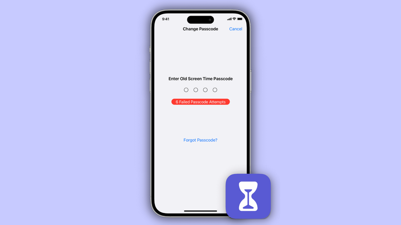 iPhone-Bildschirm mit fehlgeschlagenen Versuchen des Bildschirmzeit-Passcodes und der Option zum Zurücksetzen des vergessenen Bildschirmzeit-Passcodes